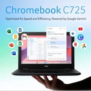 Acer Chromebook, MediaTek Kompanio 540 Octa-Core Processor, 4GB RAM, 64GB eMMC, Full HD, 11.6"/27.94cm Display, Chrome OS, Black, 1.2 KG, C725, Arm Mali G57 Graphics, WiFi 6E Laptop